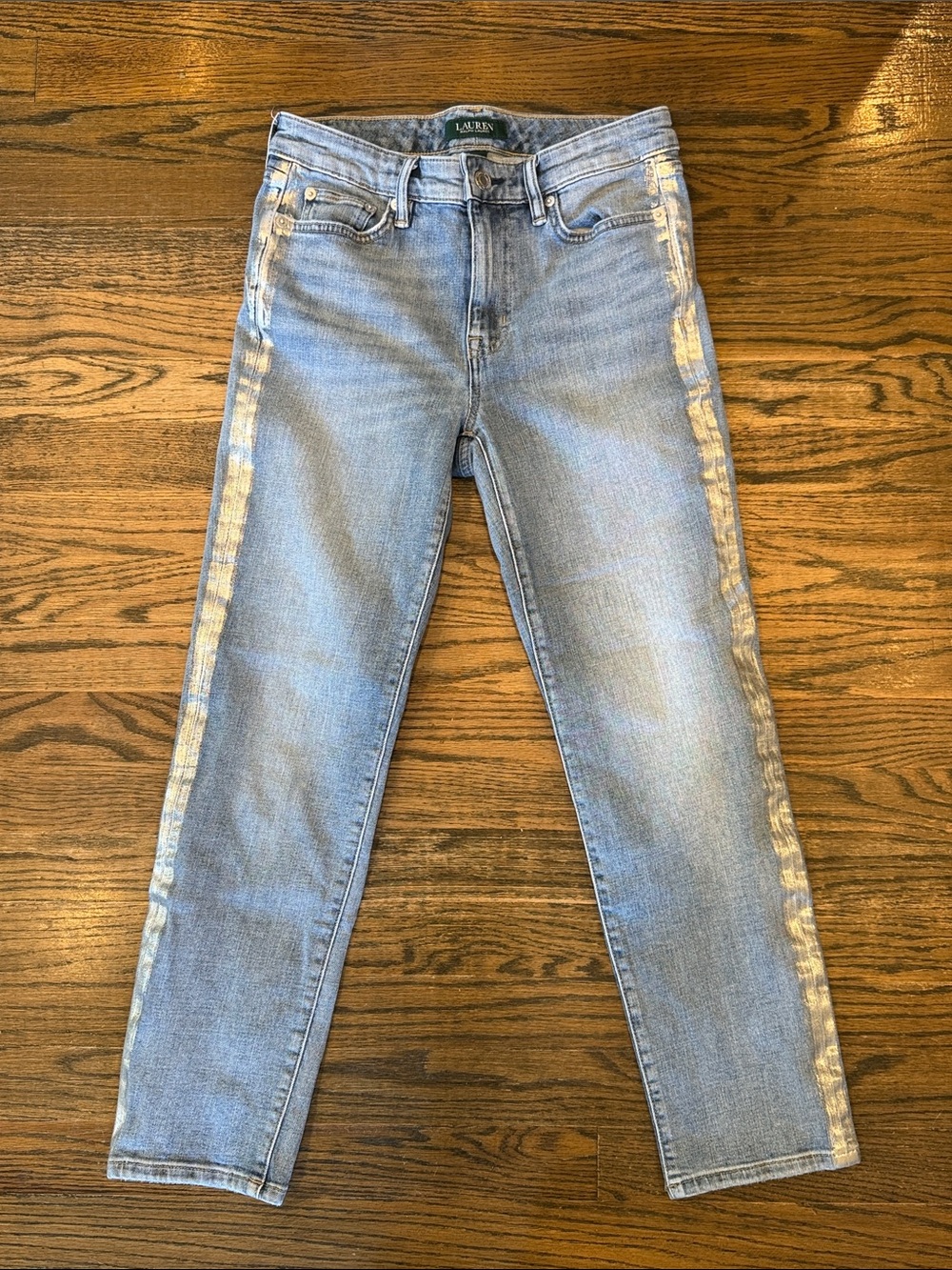 Lauren Ralph Lauren Light Wash Skinny Jeans with Metallic Side Trim